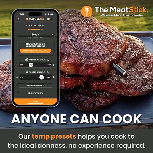 MeatStick Chef WiFi Travel Kit [Unlimited Range] | Quad Sensors Smart Wireless Meat Thermometer with Bluetooth | for Grilling, BBQ, Air Fryer, Deep Frying, Oven, Sous Vide, Rotisserie