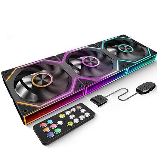 FB120 3 Pack 120mm ARGB PC Case Fans - Wireless Splicing/Daisy-Chain Design, 16.8M Colors Infinite Mirror Design with Remote, PWM Speed Control, High Airflow, Quiet Cooling for Gaming PC Build