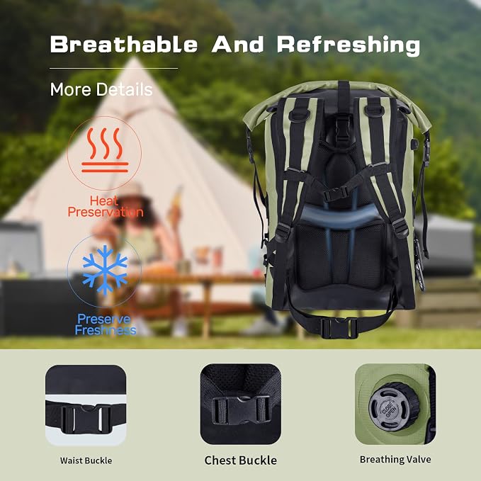 48cans Large Cooler Backpack Insulated Waterproof for Men Women Insulated Backpack Cooler Leak Proof Waterproof for 12 Hours Cooling for Camping Picnic Hiking Beach Travel Kayaking