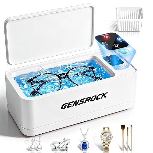 GENSROCK Ultrasonic Jewelry Cleaner, 48kHz Professional Silver Jewelry Cleaner & Diamond Ring Cleaner, 3 Modes, Scratch-Free 360ML Tank, Quiet Sonic Cleaner for Gold, Earrings, Glasses(White)