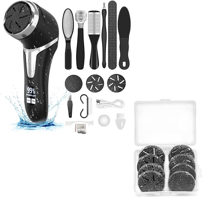 Hoxida Electric Callus Remover for Feet with Vacuum and 11 Rollers Bundle,Professional Pedicure Tools Kit Foot File Callus Remover, Rechargeable Waterproof Foot File for Foot Care kit Deadskin Remover
