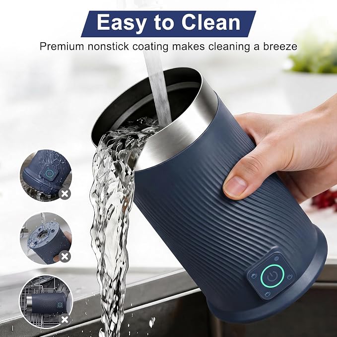 Wowteam Milk Frother, 4-in-1 Electric Milk Steamer, Warm and Cold Milk Warmer and Foam Maker for Coffee, Latte, Cappuccinos, Macchiato, 8.2oz/240ml, Stainless Steel (Blue)