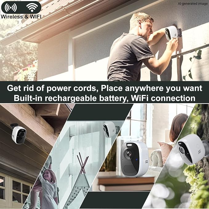 DCT Magnetic Cameras for Home Security: No Drilling Instant Installation - Wireless WiFi Cam for Outdoor - Motion Detection - Color Night Vision - SD/Cloud Storage