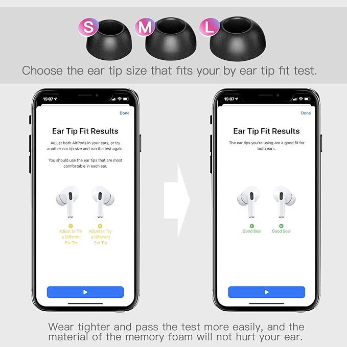 PZOZ 3 Pairs Replacement Ear Tips Compatible with Apple AirPods Pro & Pro 2nd (2022), Memory Foam Reducing Noise in-Ear Eartips Accessories (Fit in The Charging Case) (S/M/L, Black)