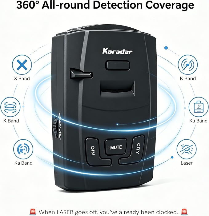 KARADAR S360 Radar Detector X/K/Ka Band Detection Low False Alert with City/Highway Mode LaserEye Front Rear Detection for car FCC Certified for North America