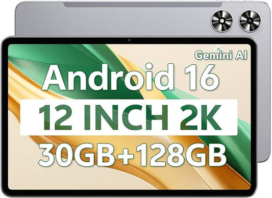 SVITOO 12 Inch Tablet, Android 16 Tablet 12 Inch Large Screen 2K Display, Octa-Core, 30GB RAM 128GB Storage 1TB Expandable, 13MP Dual Camera, 8800mAh, GPS, Dual Speakers, Face Unlock