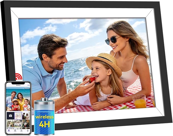 Battery Powered Digital Picture Frame UHALE,10.1" 1920x1080 HD IPS Touchscreen, Cordless Photo Frame with Auto-Rotate, Share Photos & Videos, 32GB Memory, Ideal Gift for Family
