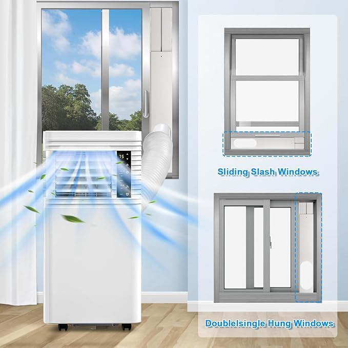 Antarctic Star 8000 BTU ASHRAE Portable Air Conditioner, 4‑in‑1 Quiet AC Unit with Dehumidifier & Fan Mode, Ultra Easy Install, Cools up to 350 Sq Ft for Bedroom, Office, Studio & Apartment