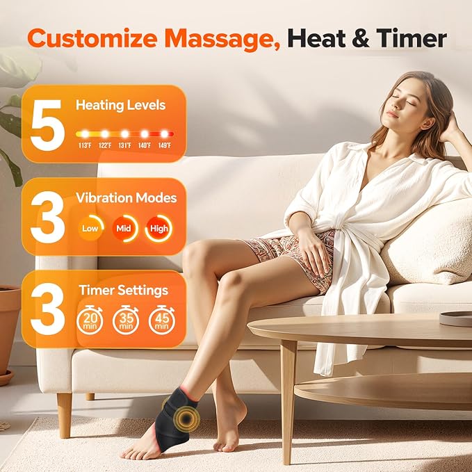 Cordless Neuropathy Foot Massager, Ankle Massager for Pain Relief, Ankle Heating Pad Plantar Fasciitis Relief, Black