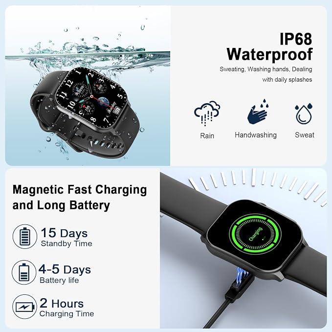 Smart Watch for Men, 2.01" AMOLED Curved Display Fitness Tracker with Answer/Make Calls, 100+ Sport Modes, Fitness Watch with 24/7 Heart Rate/Sleep Monitor/Pedometer, IP68 Waterproof, for Android iOS