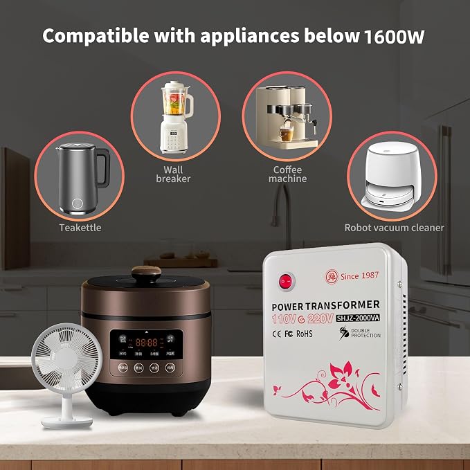 SUNSHUN Step Up Transformer, 110v to 220v Converter 2000W, Step Up Voltage Converter for 220v-240v Europen, Asian Appliances Used in US, Canada, Mexico