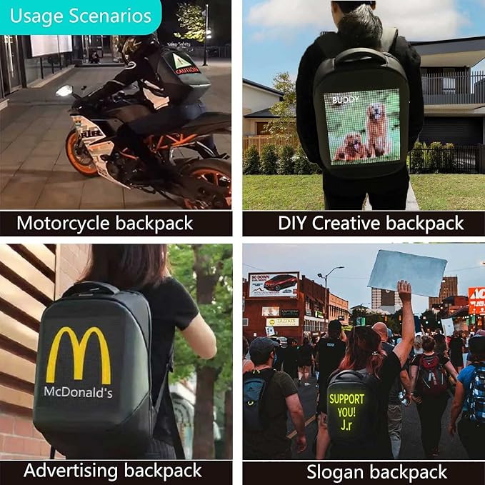 Welaso Smart Bluetooth LED Backpack with Colorful LED Sign Panel and Programmable, DIY Laptop Daypack Bag,Black (Medium 21L,with Rain Cover)