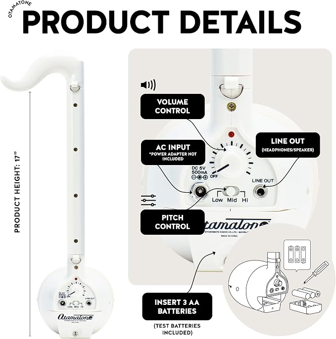 Otamatone Deluxe [English Manual] Electronic Musical Instrument Synthesizer from Japan by Cube/Maywa Denki, White