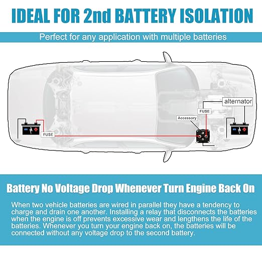 Newdeli 200Amp Battery Isolator 12V Relay Continuous Battery Isolator and Relay for Mobile Audio Marine Off-Road Cars RVs ATVs UTVs Boats