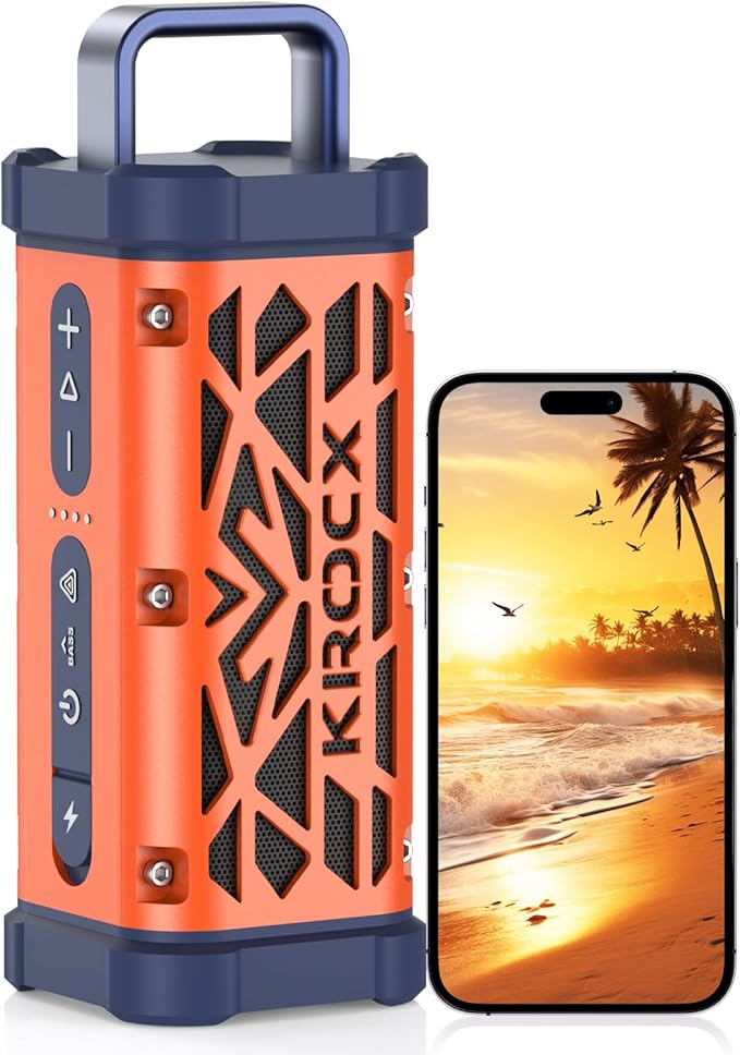 TRAVOR Magnetic Outdoor Bluetooth Speaker Portable, 45W, Deep Bass, Rugged All-Aluminum Metal Body, IP68 Waterproof, Wireless TWS Pairing for Camping, Beach, 25Hrs of Playtime (Blaze Orange)