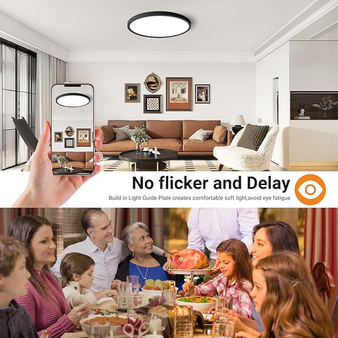 slochi 2Pack LED Flush Mount Ceiling Light Fixture, 15 Inch 30W, 3800LM, Super Slim 0.7 Inch, 3000K-6500K Adjustable Low Profile LED Ceiling Lights for Bathroom, Closet, Hallway(Black)