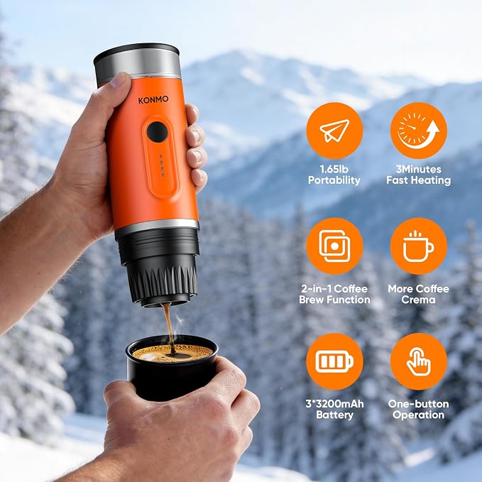 Portable Espresso Machine, Self-Heating, 15 Bar, Type-C Rechargeable, Works with Capsules & Ground Coffee, Coffee Maker for Camping, Hiking, Outdoor Travel, Car RV, Business Trips