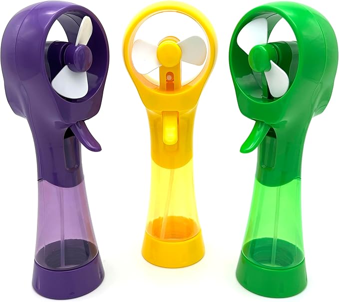 BJPEY Water Misting Fan Handheld Battery Powered Portable Personal Cooling Fans for Travel, Beach, Camping (Yellow+Purple+Green)