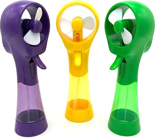 BJPEY Water Misting Fan Handheld Battery Powered Portable Personal Cooling Fans for Travel, Beach, Camping (Yellow+Purple+Green)