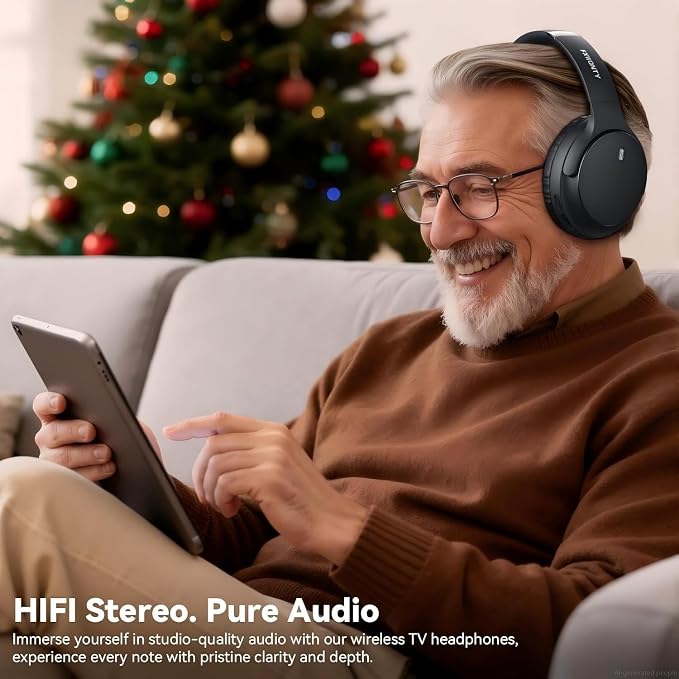 Wireless Headphones for TV, TV Headphones Wireless for Seniors with Charging Dock, 65H Playtime, No Audio Delay, HiFi Stereo Sound, Ideal Gift for Elderly & Parents
