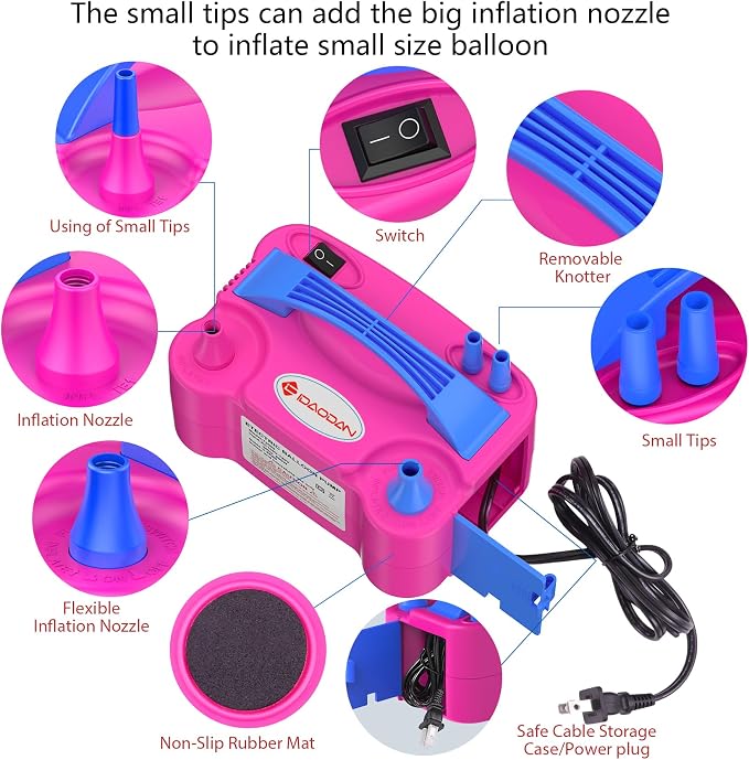 ID IDAODAN 4-in-1 Electric Balloon Pump with Triple Nozzles, Dual Motor Balloon Inflator & Deflator for Latex, Foil & 260Q Balloons
