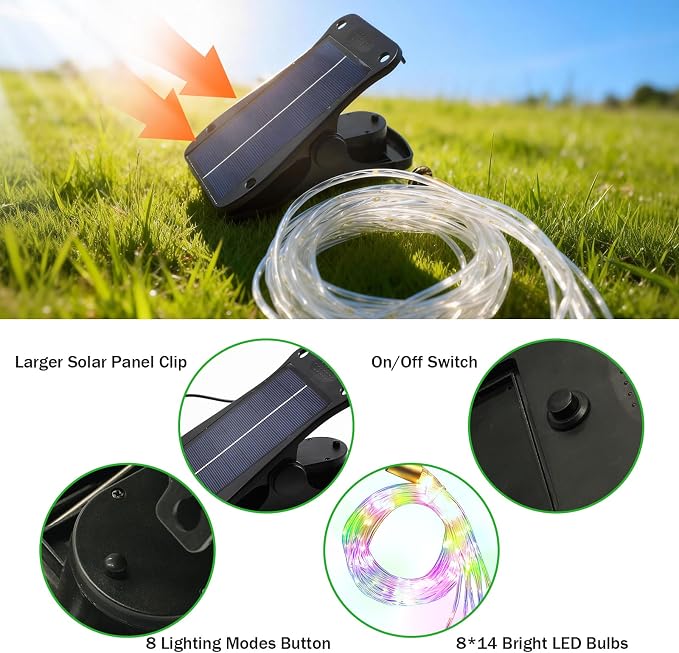 Patio Umbrella Solar Lights with 8 Modes - Upgraded Larger Solar Panel Clip 5V 152 LEDs 8 Strands Umbrella Lights Outdoor Waterproof for Patio Beach Tent Camping Garden Decor, Multicolor