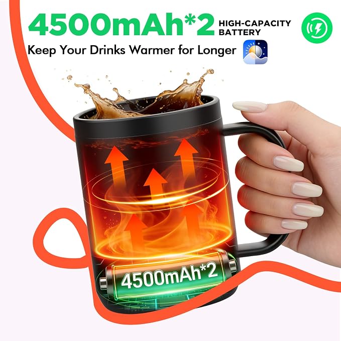 Self Heating Coffee Mug 14oz Smart Mug, App-Controlled Cordless Coffee Mug Warmer with DIY Pattern, Fast Heating-Up to 149℉ Smart Coffee Mug Warmer for Coffee|Tea|Milk&More, Gifts for Men Women