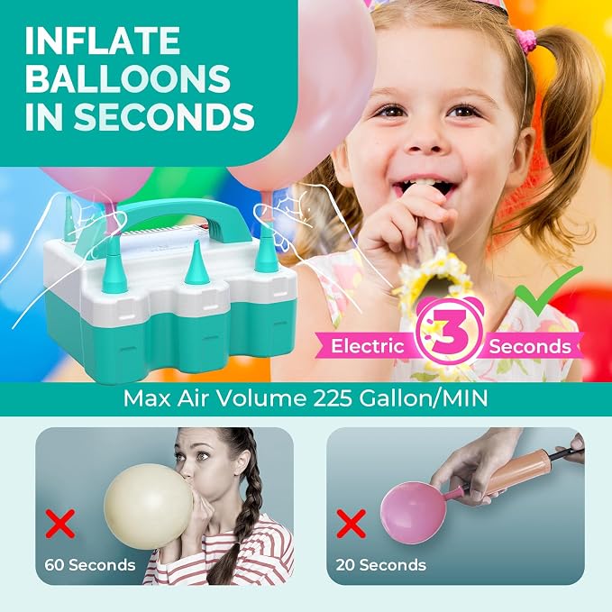 ETENWOLF Electric Balloon Pump for All Balloons 110V 600W Balloon Blower for Party Metalic Latex 260q Foil Balloons, Balloon Inflator for Birthday Decorations