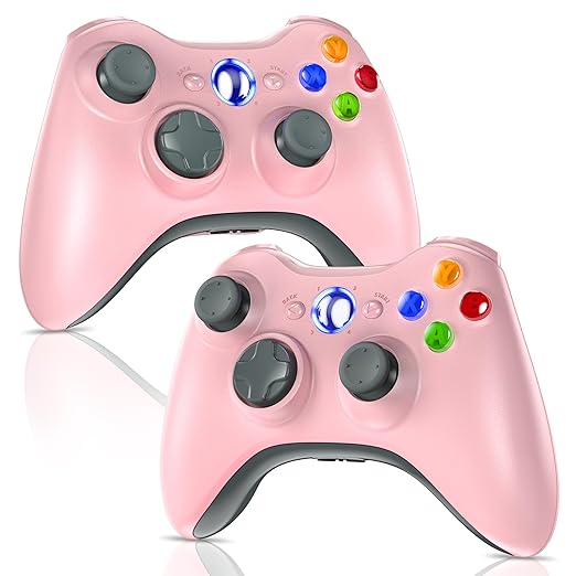 Gamrombo 2 Pack Replacement for Xbox 360 Controller, Wireless Controllers Gamepad Upgraded Joystick Compatible with 360 & Slim, Windows 11/10/8/7 PC Controller with Dual Shock, 2.5mm Audio Jack (Pink) [microsoft_xbox_360]