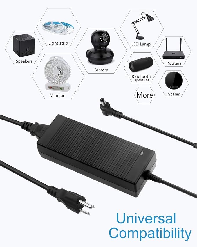 ALITOVE DC 12V Power Supply 10A 120W AC Adapter 100-240V 50-60HZ 12 Volt 10 Amp Transformer 13.4FT Power Cord with 5.5x2.5mm Output Jack for LED Strip Light CCTV Cameras 3D Printer