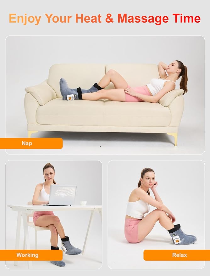 CAMECO 2-in-1 Cordless Foot Heating Pad & Massagers for Feet Neuropathy Pain Relief, 5000mAh 104℉-140℉ Heated Foot Warmers for Women Men, Rechargeable Vibration Heating Booties for Ankle Under Desk