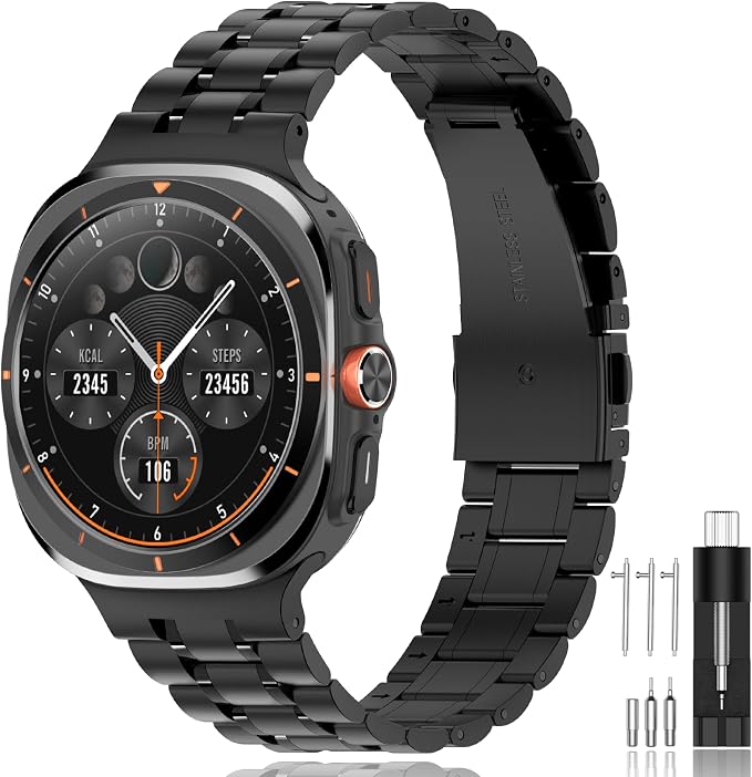 SUPLINK Stainless Steel Band Compatible with Samsung Galaxy Watch Ultra Bands 47mm, Adjustable Metal Replacement Band for Samsung Ultra Watch Bands Men Women, Black