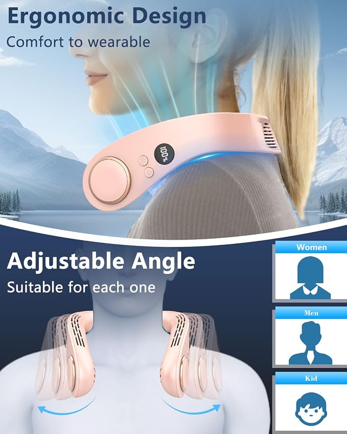 Personal Air Conditioner Neck Fan,Cordless Battery Operated Metal Cooling Plate AC,Tiny Cooler Fan Around Your Neck,Cordless Noiseless Long Life Breeze Quiet Fans Unit for Travel,Outdoor,Sports Pink