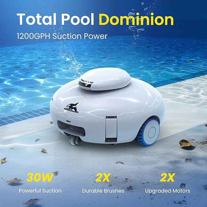 [2026 New] AQUVII K2 Pool Robotic Pool Cleaner, 120-Min Runtime, Powerful Suction for Above Ground & In-Ground Flat Pools up to 1140 Sq.ft, Self-Parking, Lightweight