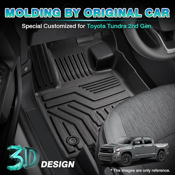 T TGBROS Floor Mats Custom Fit for 2007-2011 Toyota Tundra Accessories All Weather Protection TPE 2 Rows Floor Liners Set Non-Slip Black