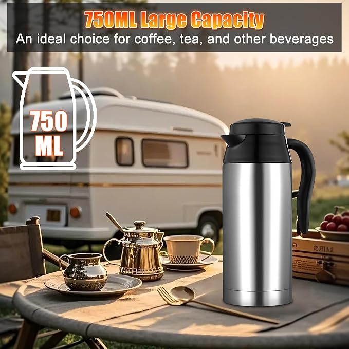 Car Electric Heating Cup 750ml Portable Stainless Steel Travel Mug, Insulated Water Cup, High Efficiency, Double Wall Vacuum Cup Body, High Grade Silicone Sealing Gasket (24V)