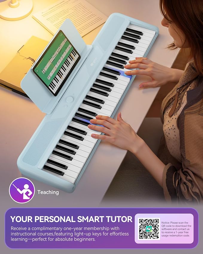 Rhymo 61 Keys Lighted Smart Piano Keyboard for Beginners, Velocity Sensitive Light Up Keys, Digital Electric Piano with APP Learning