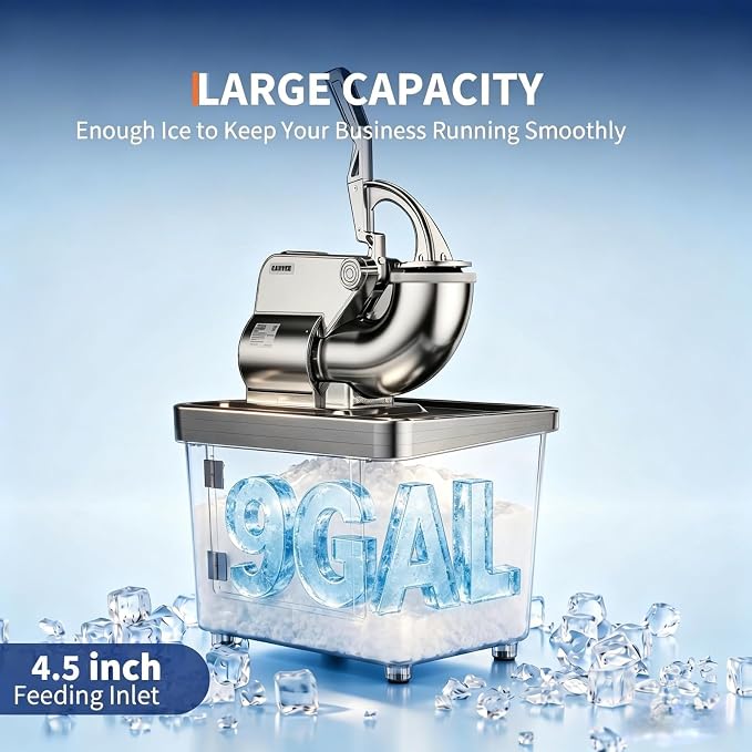 Commercial Ice Crusher Machine with 4 Blades, 2000RPM 750LBS/H Ice Shaver with 2LBS Hopper Capacity, 350W Stainless Steel Snow Cone Machine for Home Use, Bars, Cafes, Parties, Silver