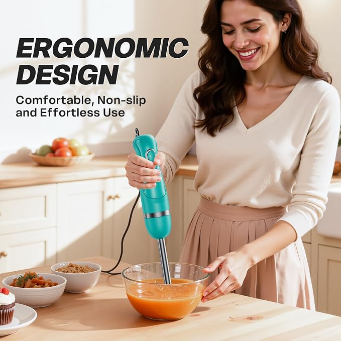 Turelar Immersion Blender Handheld, Corded Electric Blenders Portable Stick Mixer with 2 Mixing Speed and Stainless Steel Blades Emulsifier for Effortless Blending Soup, Smoothies, Puree or Baby Food