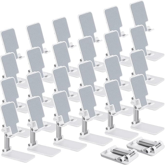 Wonderjune 24 Pcs Cell Phone Stand for Desk Phone Holder Stand Foldable Angle Height Adjustable Portable Holder Tablet for Office Travel Photography (White)
