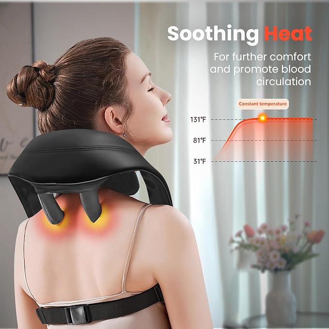 COMFIER Father Day Gifts for Men, 4D Neck and Shoulder Massager with Heat, Cordless Shiatsu Back and Neck Massager for Pain Relief, Hands-Free Massage Pillow with Carry Bag