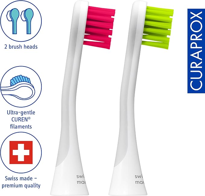 Curaprox Hydrosonic Brush Heads Rainbow Sensitive Duo – for Gentle Gum Care & Precise Cleaning | Magenta/Green, 2-Pack | Compatible with All Curaprox Sonic Models | Swiss Made