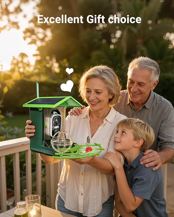 Smart Bird Feeder with Camera, Solar Powered, 2K HD & AI Identification, Color Night Vision, Weatherproof, Live View & Instant Alerts | Ideal Gift for Bird Lovers