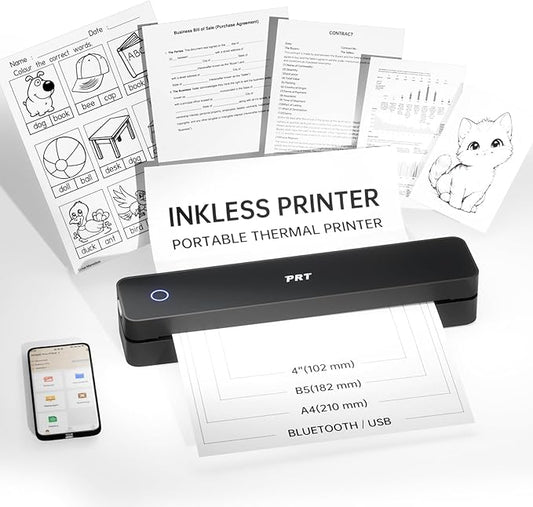 PRT Portable Printers Wireless for Travel - Bluetooth Thermal Printer Support 8.5" X 11" Letter, Inkless Printer Compatible with Phone Laptop for Home Use Office School, Black