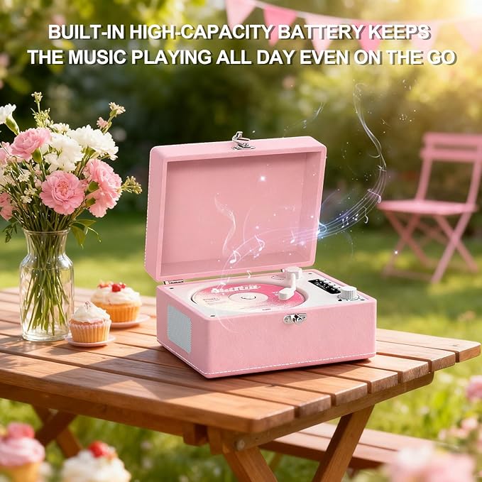 CD Player Portable Bluetooth, Pink CD Player Leather for Home Music Player, Rechargeable Battery & Built-in Speakers, USB & AUX Playback, Vintage CD Stereo for Home Decor Gift(Light Pink)