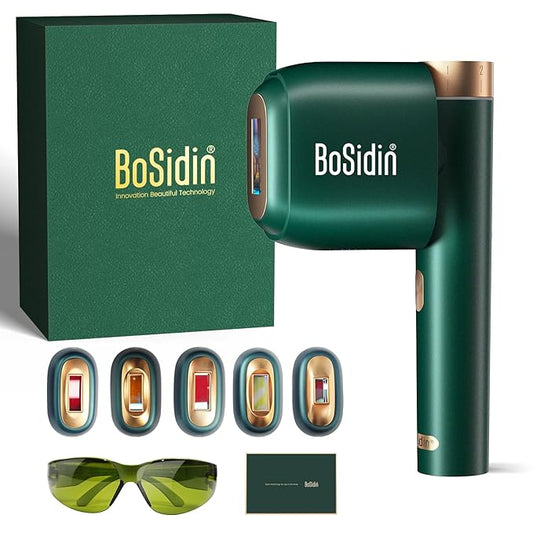 Laser Hair Removal, BoSidin IPL Hair Removal with Painless Ice-Cooling, 2-in-1 Face SR Rejuvenation, 6+1 Modes, 6 Levels Hair Removal for Women Permanent, Laser Hair Removal Kit with Shaver, Goggles
