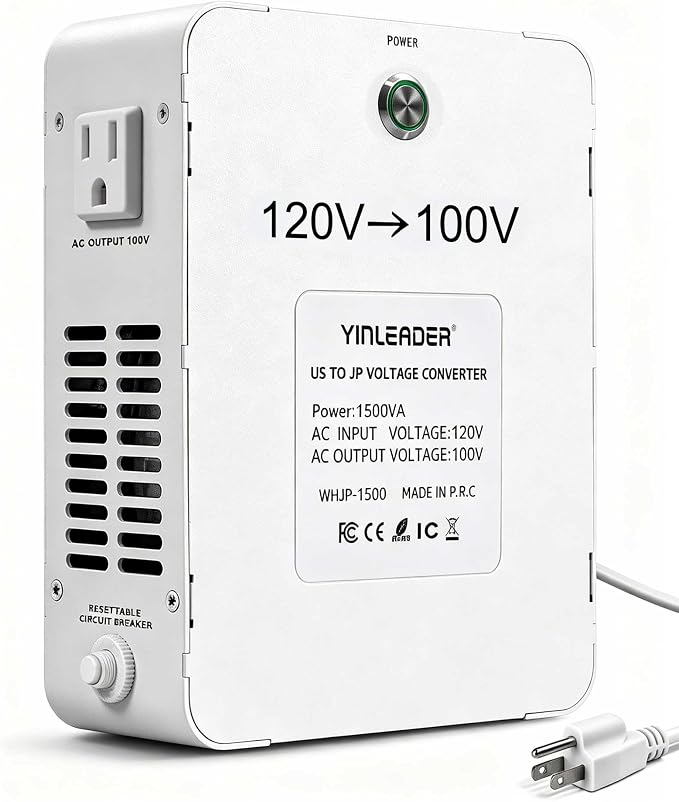 Yinleader 1500W US 120V to 100V JP Japan Voltage Converter Step Down Transformer Ideal for Japanese Electronic Devices(White)