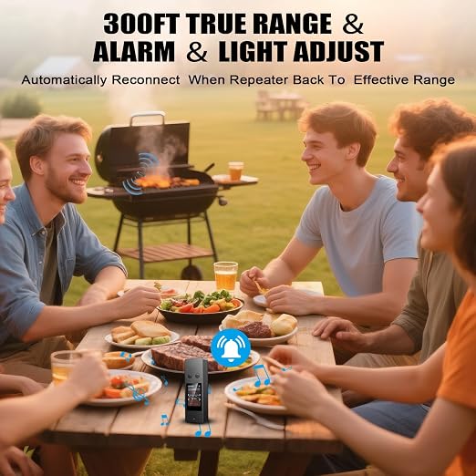 Bluetooth Wireless Meat Thermometer, No App Needed, 800FT Range, Dual Ultra-Thin Probes, IP67 Waterproof, HD Touch Screen - Perfect for BBQ, Grill, Oven, Smoker & Kitchen Cooking