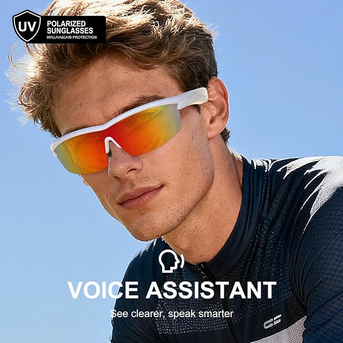 Bluetooth Audio Smart Glasses for Cycling Running Driving | Polarized Sports Sunglasses with Open-Ear Speakers, Hands-Free Calls, Voice Assistant, UV Protection, IPX5 Waterproof for Hiking Fishing