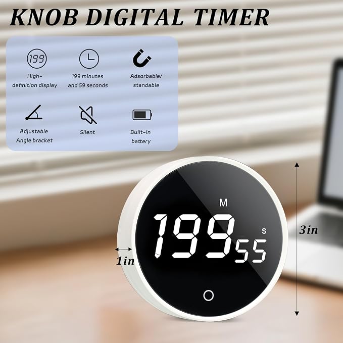 2Pcs Digital Kitchen Timer - Magnetic 199-Minute Countdown Countup Timer with Large LED Display,Volume Adjustable, Visual timers for Cooking,Gym,Meeting,Classroom,Study,Work,Outdoor Activities